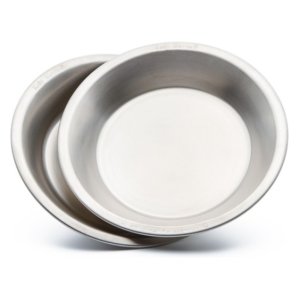Two stainless steel bowls for emergency food storage on a white background.