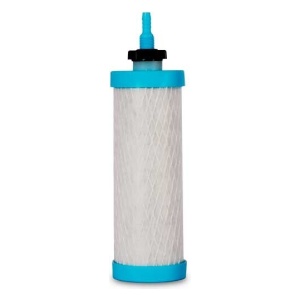 A blue and white emergency food storage filter for a water filtration system.
