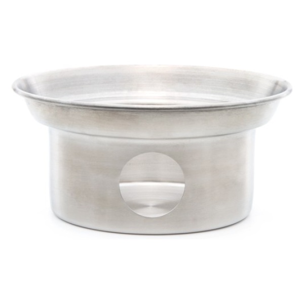 A stainless steel bowl perfect for emergency food storage on a white background.