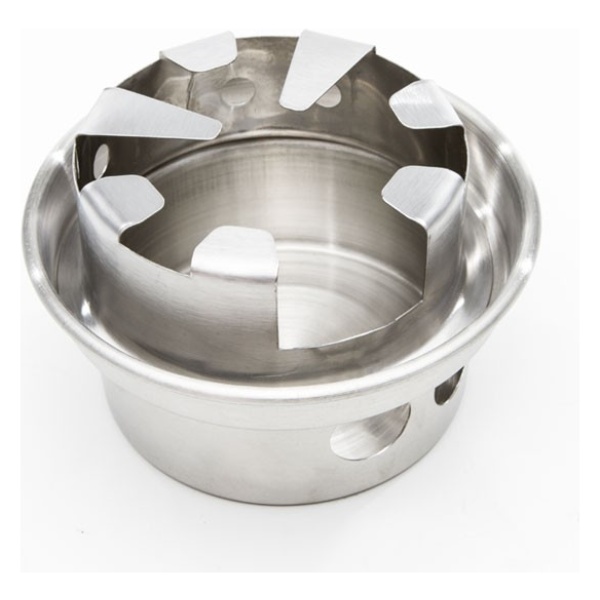 A stainless steel bowl with holes in it for emergency food storage.