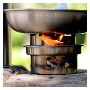 A camp stove with a burner on top, perfect for emergency food storage.