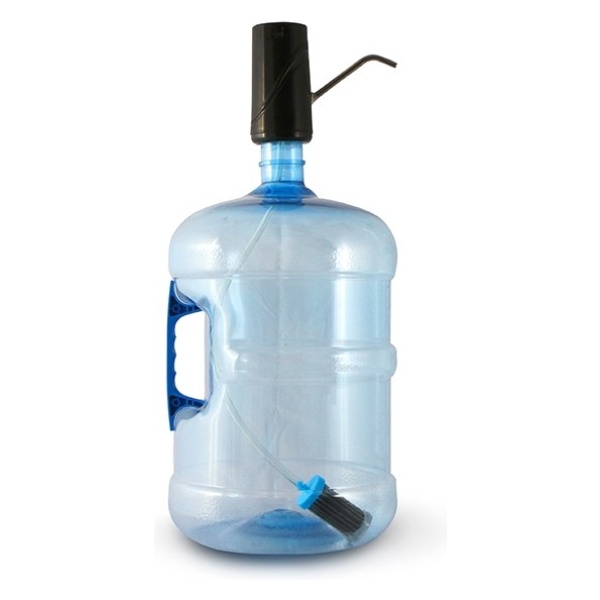 A blue water jug for emergency food storage.