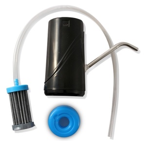 A blue hose is attached to an emergency water filter.