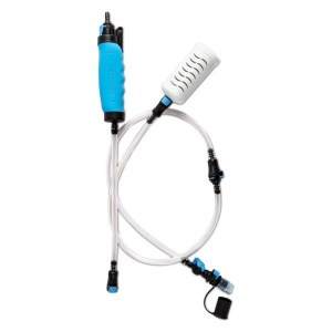 A blue and white hose attached to a hose is essential for emergency food storage.
