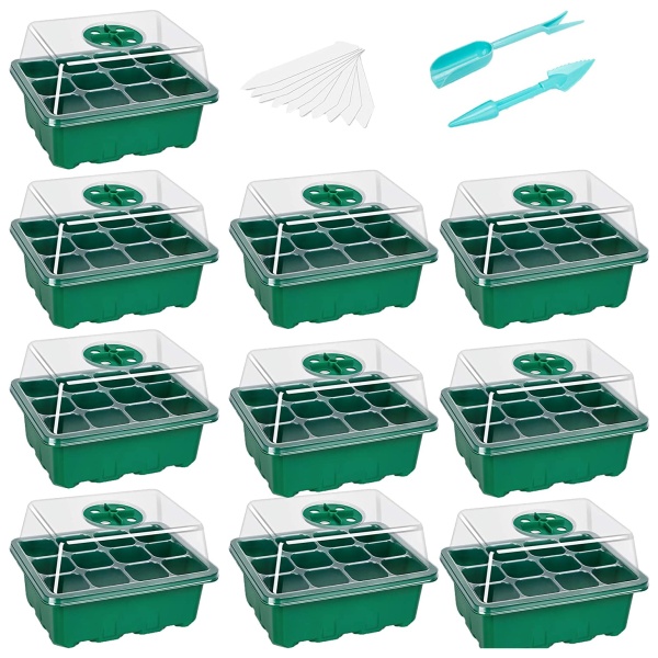 A set of green plastic containers for emergency food storage, with a spatula.