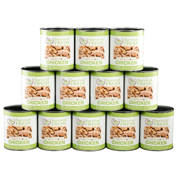 A stack of peanuts tins for emergency food storage on a white background.