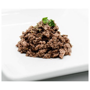 A plate of ground beef for emergency food storage.