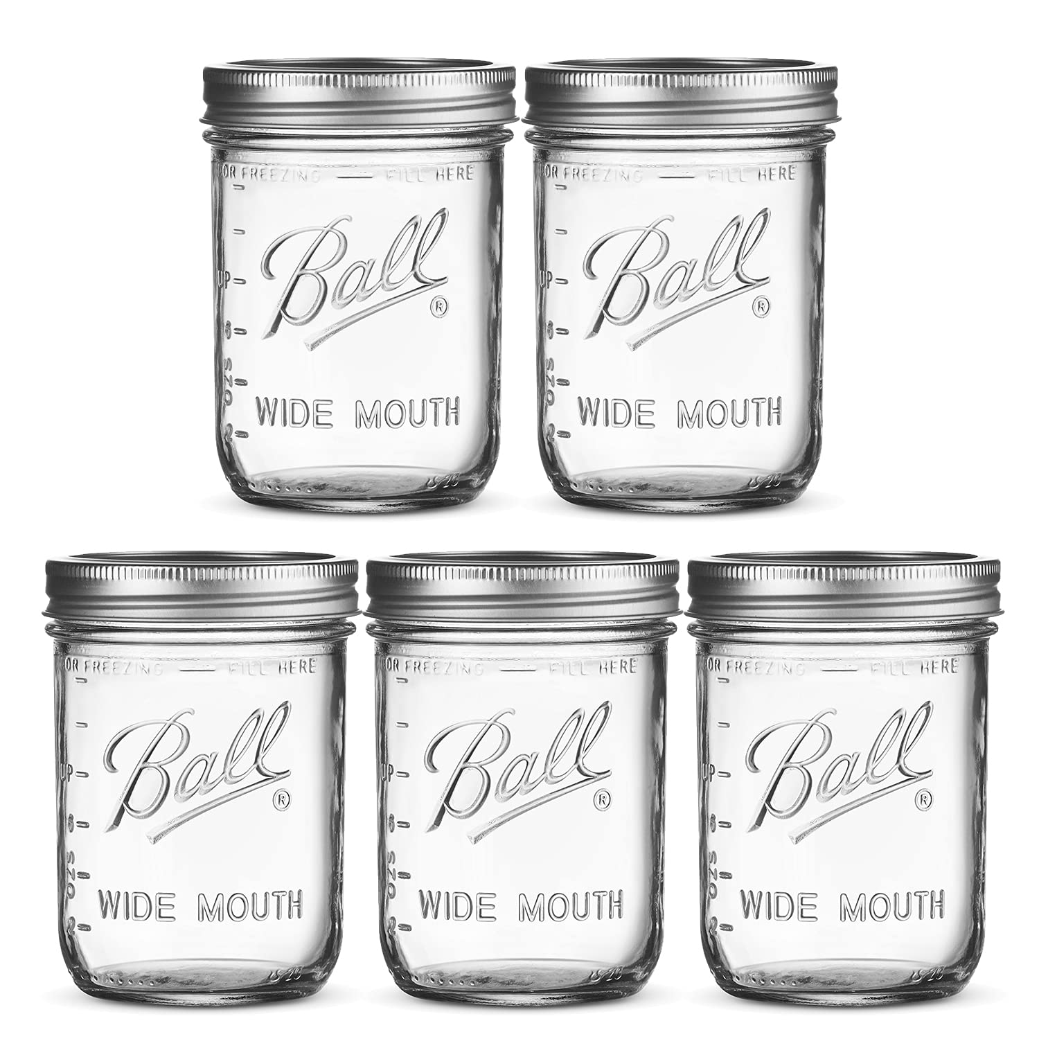 Wide Mouth Mason Jars 16 oz [5 Pack] With mason jar lids and Bands, mason