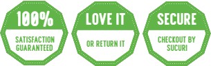 Three green stickers with the words love it secure for emergency food storage.