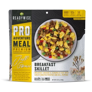 A package of pro meal emergency food storage swiss omelet.