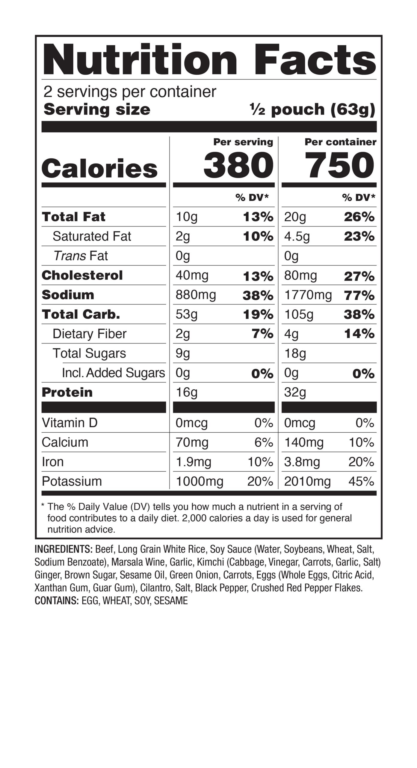 A nutrition label for an emergency food storage protein powder.