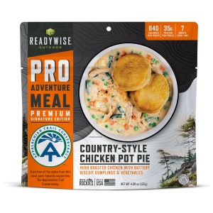 A package of emergency food storage pro meal chicken pot pie.