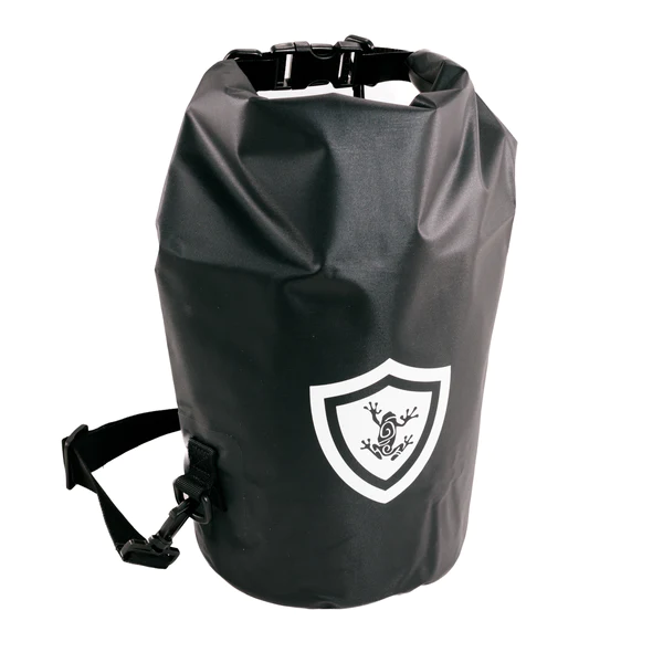 A black Faraday EMP Dry Bag with a crest on it.