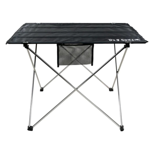 A black folding table from Frog & Co. on a white background.