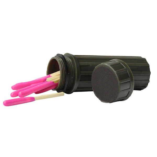 A plastic container with pink and black tweezers, housed in a Waterproof Case.