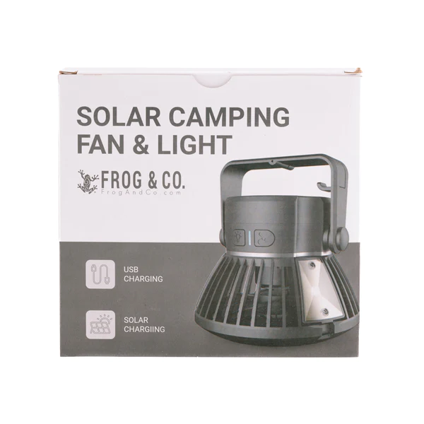 Frog & Co. offers a solar camping fan and light, perfect for outdoor adventurers.