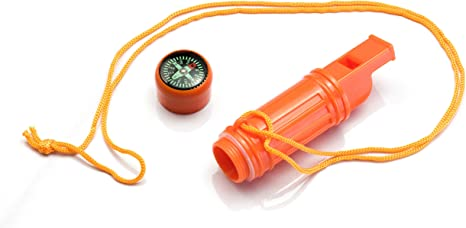 The Frog & Co 5-in-1 Orange Whistle, equipped with a compass, is a versatile tool that will ship in 1-2 weeks.