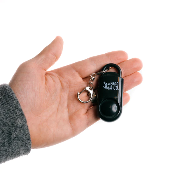 A person's hand holding a LifeShield keychain.