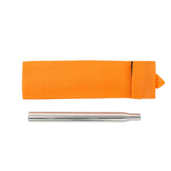 An orange plastic tube with a metal tip, available for purchase from Frog & Co. The Blow Fire Tube, SHIPS IN 1-2 WEEKS.