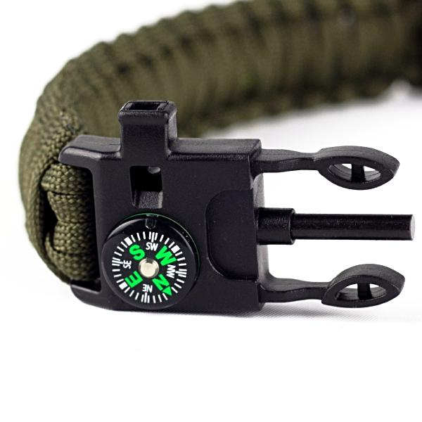 A Paracord Survival Bracelet with a compass on it, offered by Frog & Co.