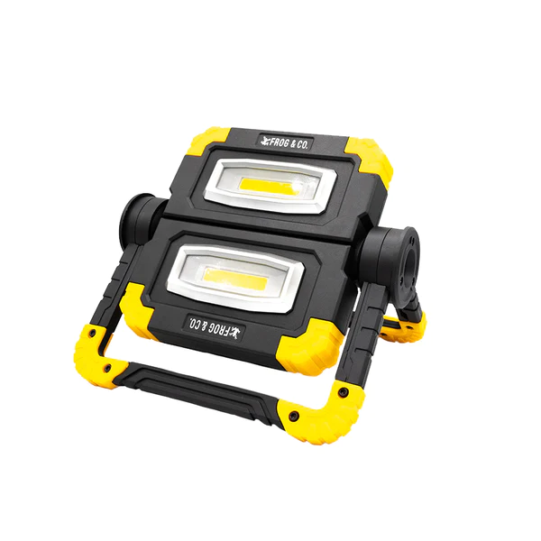 A SHIPS IN 1-2 WEEKS black and yellow led work light on a white background.