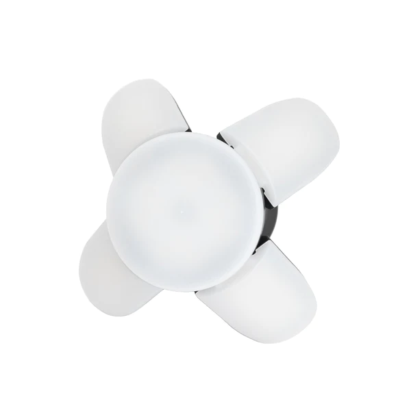 A white ceiling fan with a white flower on it that SHIPS IN 1-2 WEEKS.