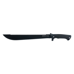 A black knife, the Essential Tact Machete, on a white background.