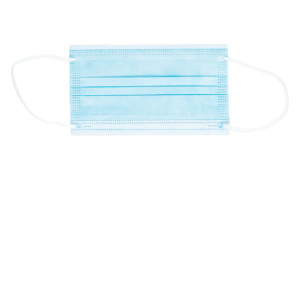 A blue surgical mask on a white background, part of the Frog & Co. PPE Go Kit.