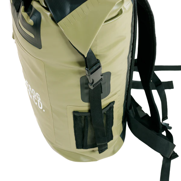 A Frog & Co. 30L waterproof backpack with black straps.