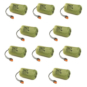 A set of green sleeping bags with orange cords, perfect for emergencies.